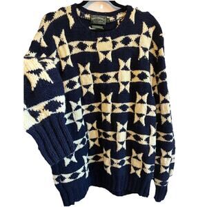 VTG Polo Country Ralph Lauren Hand Knit Wool Sweater XL Navajo Star Quilt 90s
